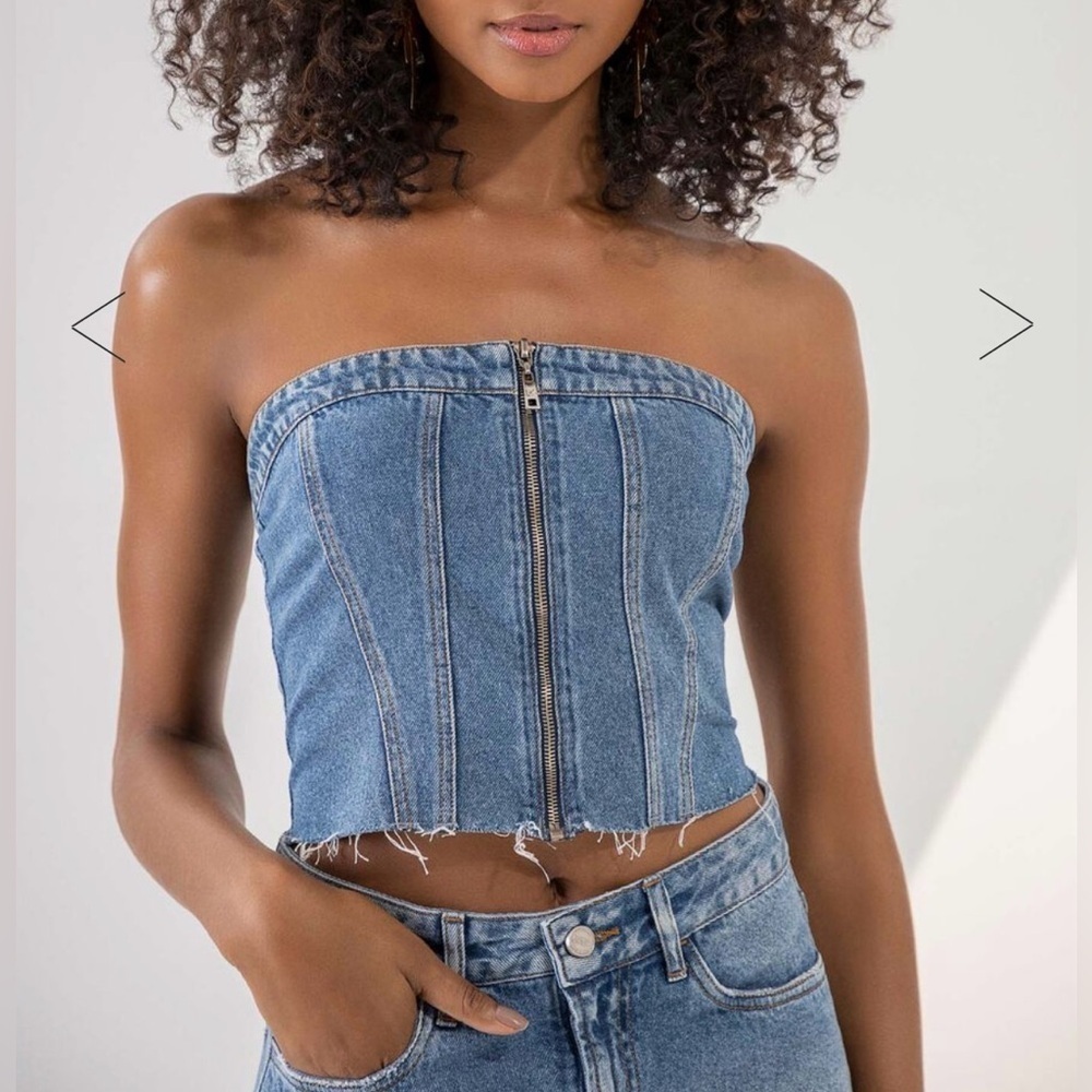 NWT Denim strapless zip up crop top size medium